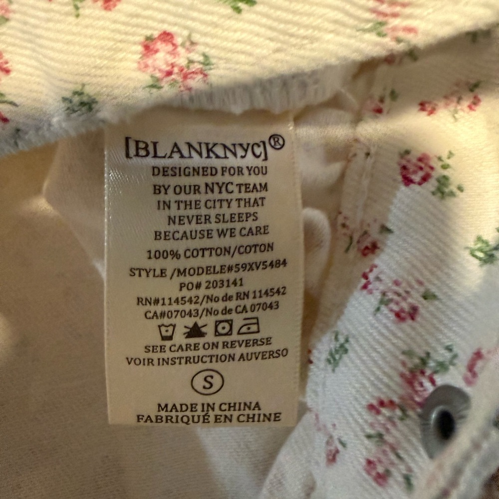 Blank NYC Cropped Floral Denim Jacket - Cream with Pink Print - Picture 9 of 10